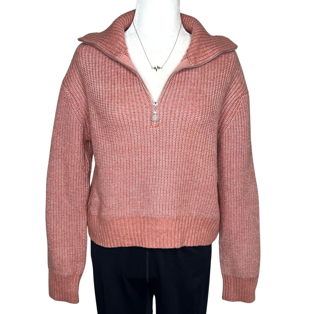 Jessica Simpson Sweater Half Zip Long Sleeve High Neck Coral Pink Medium M